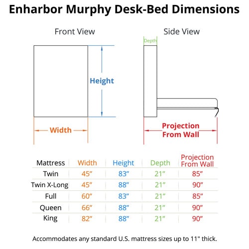 Enharbor Murphy Desk-Bed Dimensions