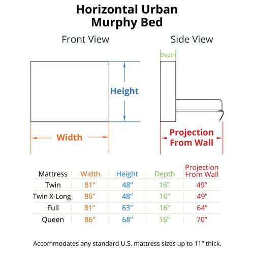 Horizontal Urban Murphy Bed Dimensions