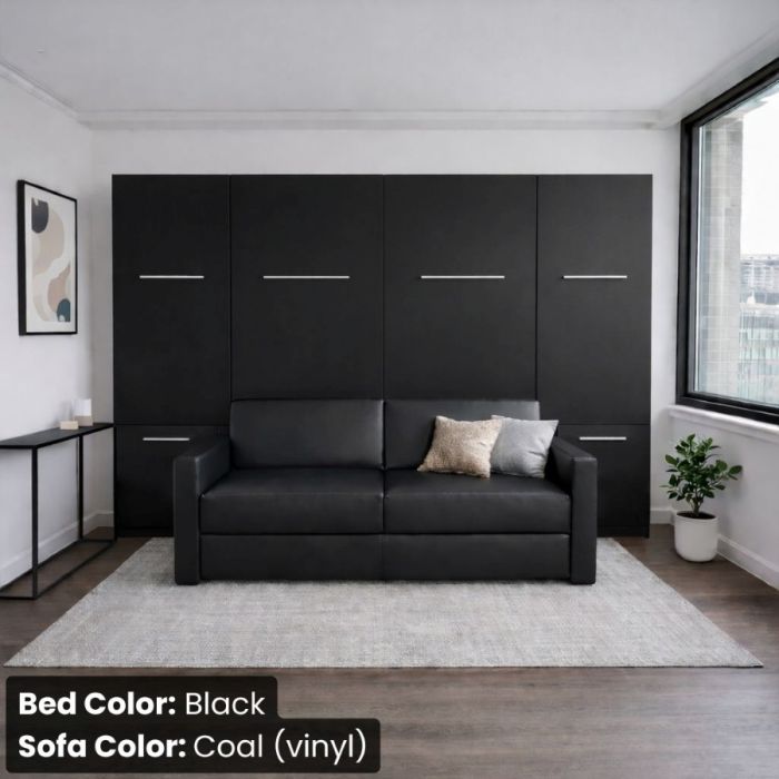 Queen Black InLine Murphy Bed W/ Hutches-Closed