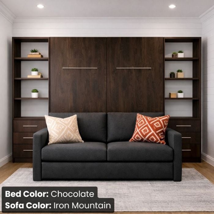 Queen Chocolate InLine Murphy Bed W/ Hutches-Closed