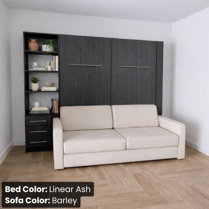 King Linear Ash InLine Murphy Bed W/ Hutch and Barley Sofa-Closed