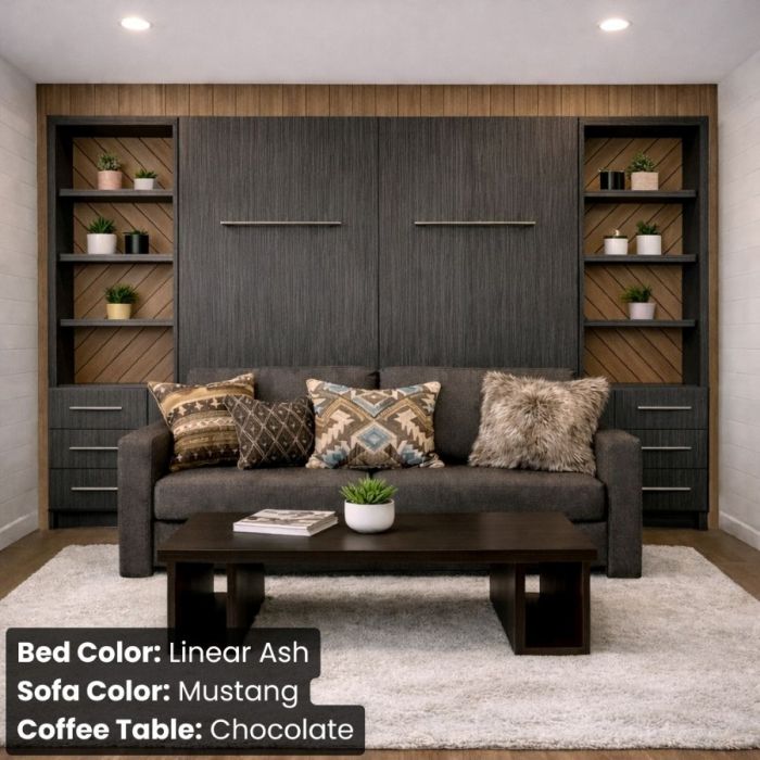 King Linear Ash InLine Murphy Bed W/ Hutches-Closed