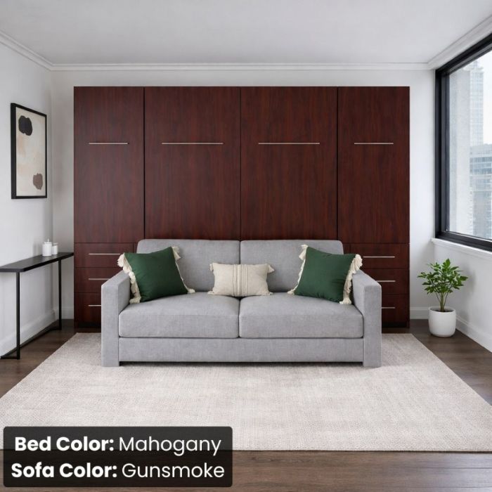 Queen Mahogany InLine Murphy Bed W/ Hutches-Closed