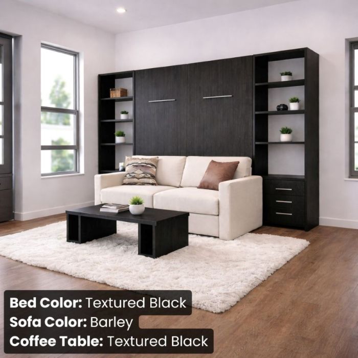 King Textured Black InLine Murphy Bed W/ Hutches-Closed