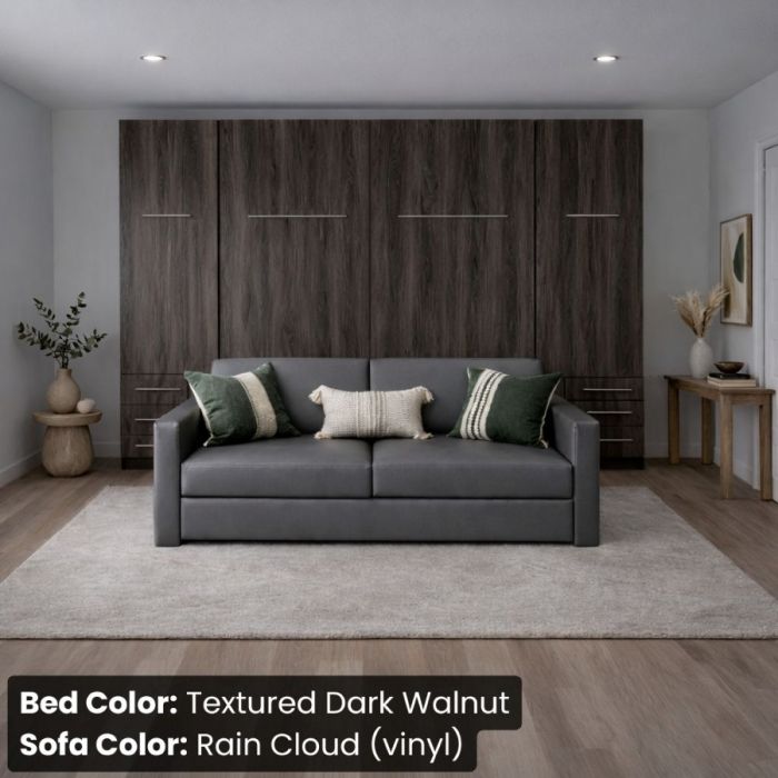 Queen Textured Dark Walnut InLine Murphy Bed W/ Hutches-Closed