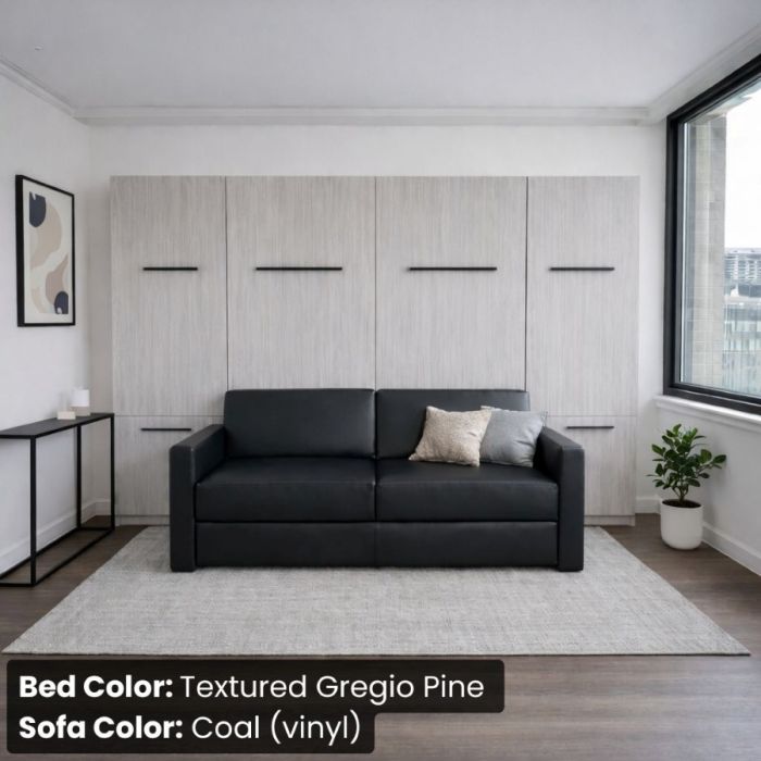Queen Textured Gregio Pine InLine Murphy Bed W/ Hutches-Closed
