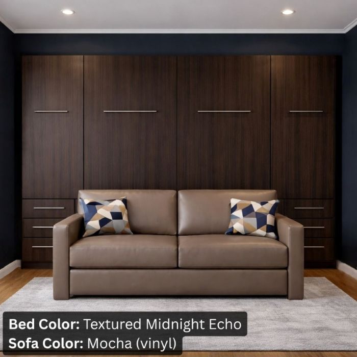 Queen Textured Midnight Echo InLine Murphy Bed W/ Hutches-Closed