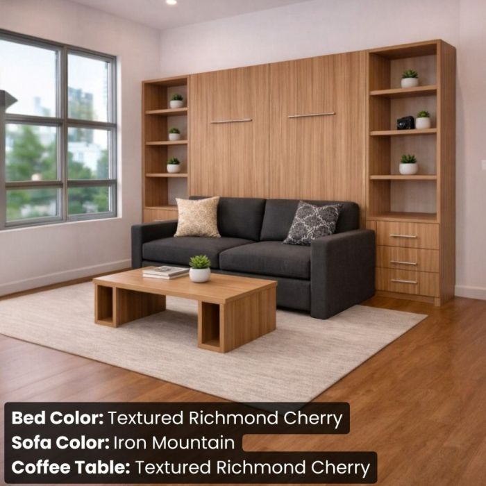 King Textured Richmond Cherry InLine Murphy Bed W/ Hutches-Closed