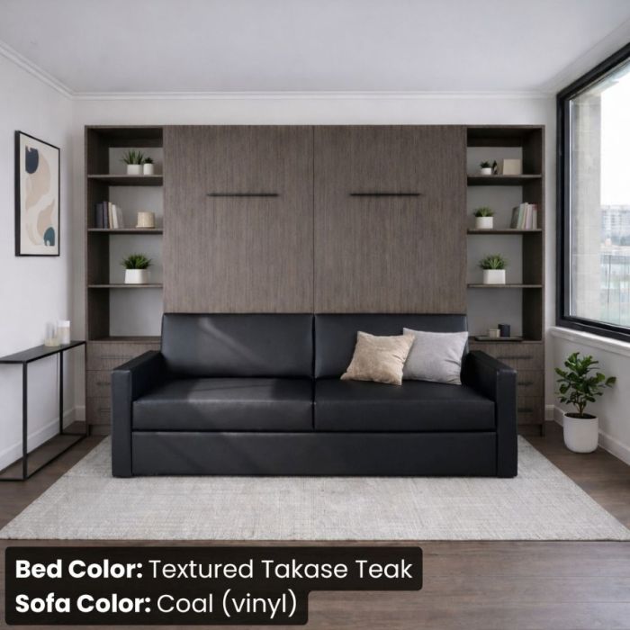 King Textured Takase Teak InLine Murphy Bed W/ Hutches-Closed