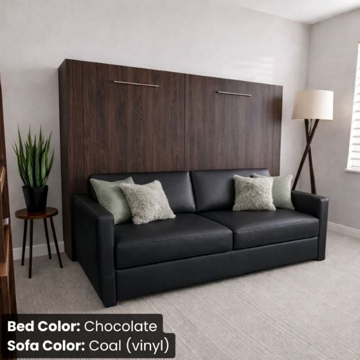 Queen Chocolate Horizontal InLine W/ Coal Vinyl Sofa-Closed