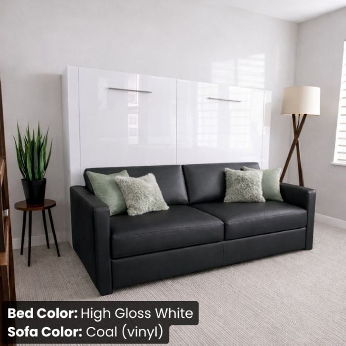 Queen High Gloss White Horizontal InLine W/ Coal Vinyl Sofa-Closed