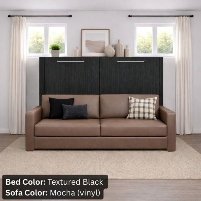 Queen Textured Black Horizontal InLine W/ Mocha Vinyl Sofa-Closed