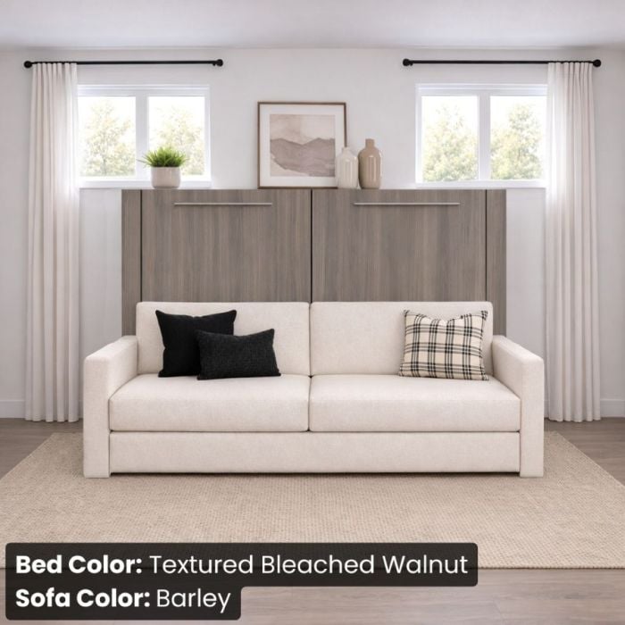 Queen Textured Bleached Walnut Horizontal InLine W/ Barley Sofa-Closed