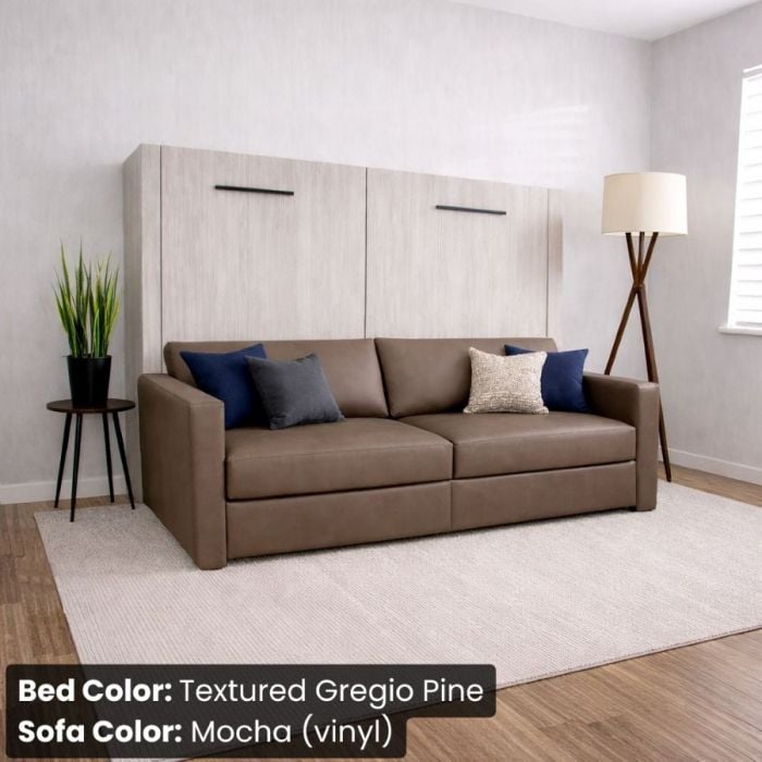 Queen Textured Gregio Pine Horizontal InLine W/ Mocha Vinyl Sofa-Closed