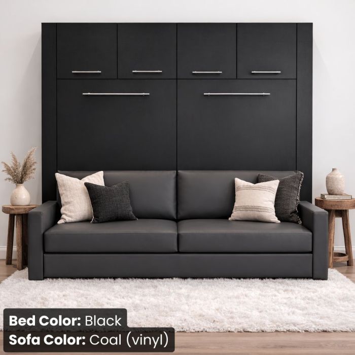 Queen Black Horizontal InLine W/ Top Hutch and Coal Vinyl Sofa -Closed