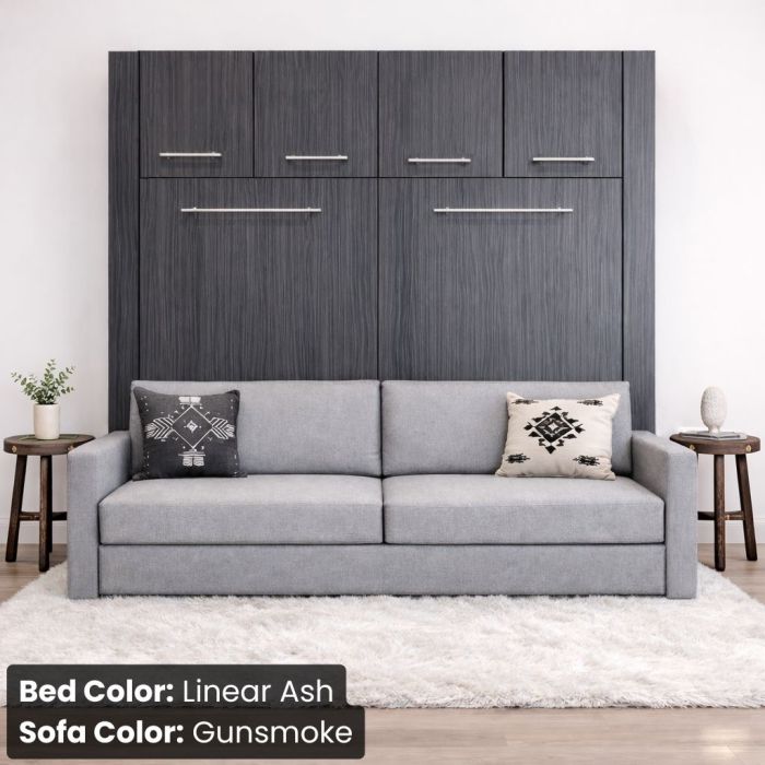 Full Linear Ash Horizontal InLine W/ Top Hutch and Gunsmoke Sofa-Closed