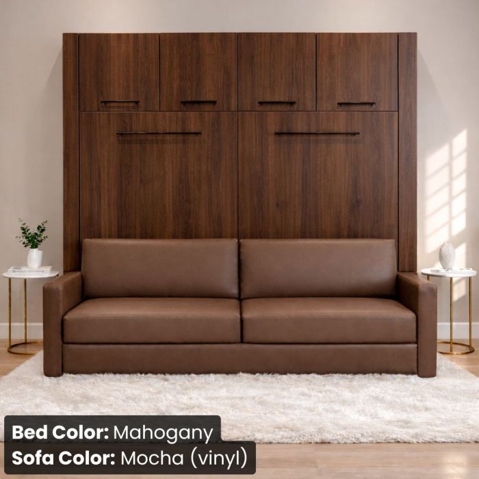 Full Mahogany Horizontal InLine W/ Top Hutch and Mocha Vinyl Sofa -Closed