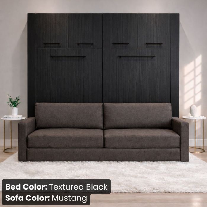 Queen Textured Black Horizontal InLine W/ Top Hutch and Mustang Sofa -Closed