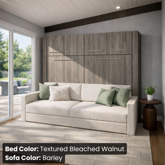 Queen Textured Bleached Walnut Horizontal InLine W/ Top Hutch and Barley Sofa -Closed