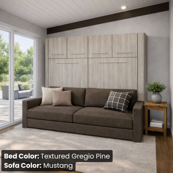 Queen Textured Gregio Pine Horizontal InLine W/ Top Hutch and Mustang Sofa -Closed