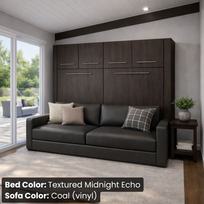 Queen Textured Midnight Echo Horizontal InLine W/ Top Hutch and Coal Vinyl Sofa -Closed