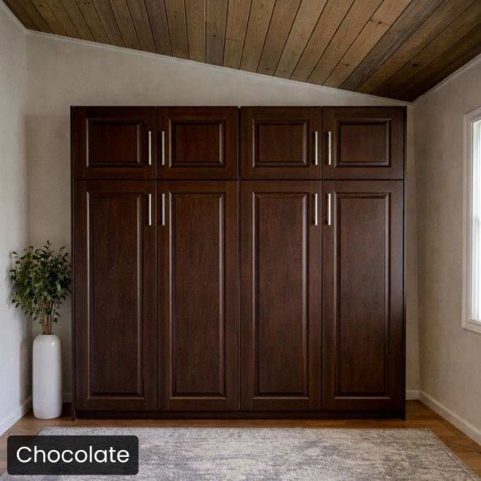 Queen Chocolate Horizontal Metropolitan Murphy Bed W/Top Hutch-Closed