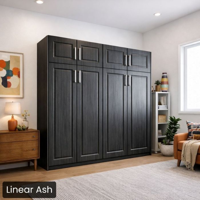 Queen Linear Ash Horizontal Metropolitan Murphy Bed W/Top Hutch-Closed