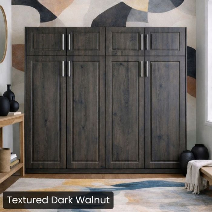 Queen Textured Dark Walnut Horizontal Metropolitan Murphy Bed W/Top Hutch-Closed