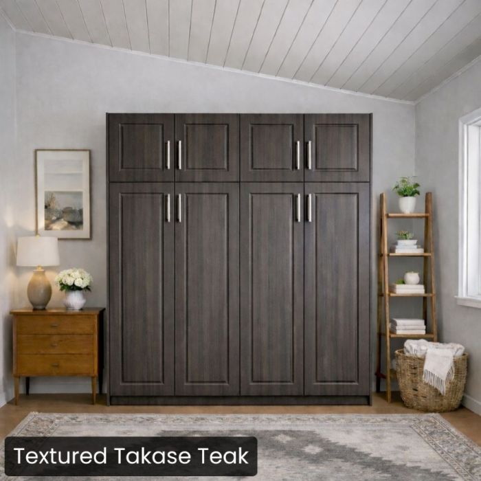 Full Takase Teak Horizontal Metropolitan Murphy Bed W/Top Hutch-Closed