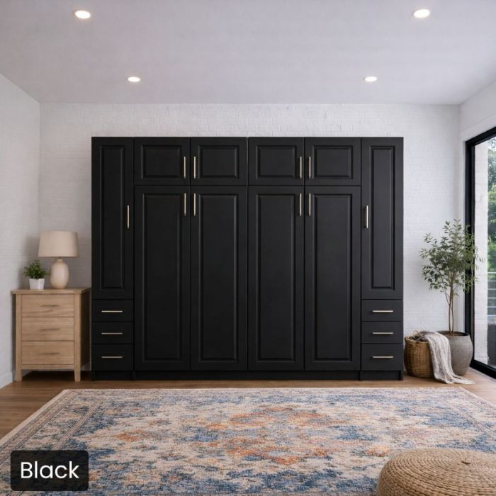 Queen Black Horizontal Metropolitan Murphy W/Top/Side Hutches-Closed