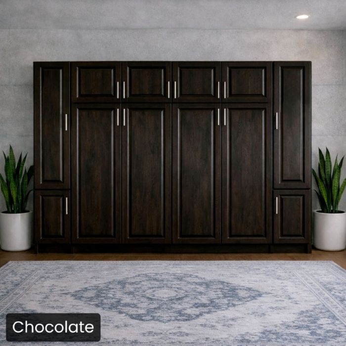 Queen Chocolate Horizontal Metropolitan Murphy W/Top/Side Hutches-Closed
