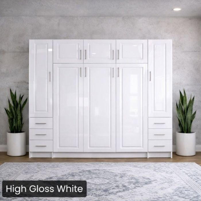 Full High Gloss White Horizontal Metropolitan Murphy W/Top/Side Hutches-Closed