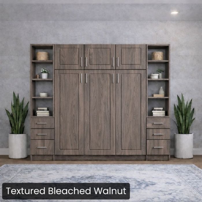 Full Textured Bleached Walnut Horizontal Metropolitan Murphy W/Top/Side Hutches-Closed