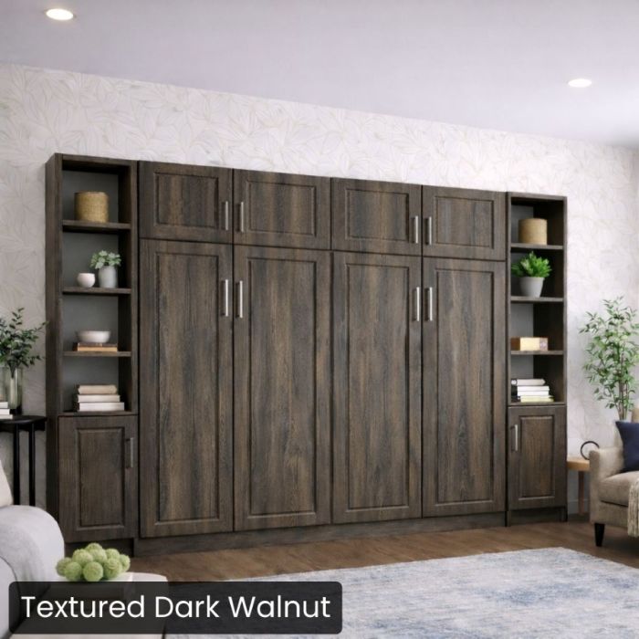 Queen Textured Dark Walnut Horizontal Metropolitan Murphy W/Top/Side Hutches-Closed