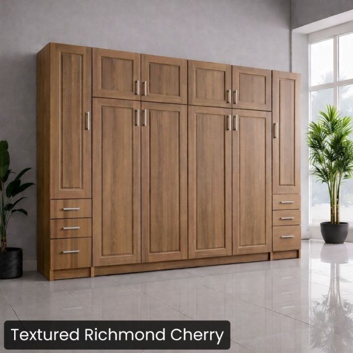 Queen Textured Richmond Cherry Metropolitan Murphy W/Top/Side Hutches-Closed
