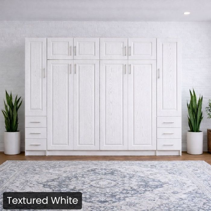 Queen Textured White Horizontal Metropolitan Murphy W/Top/Side Hutches-Closed