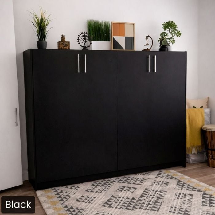 Black Queen Horizontal Urban Murphy Bed-Closed