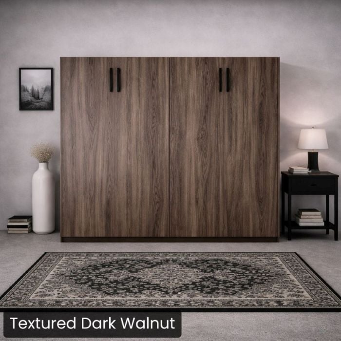 Textured Dark Walnut Full Horizontal Urban Murphy Bed-Closed