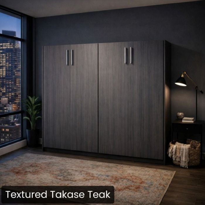 Textured Takase Teak Queen Horizontal Urban Murphy Bed-Closed