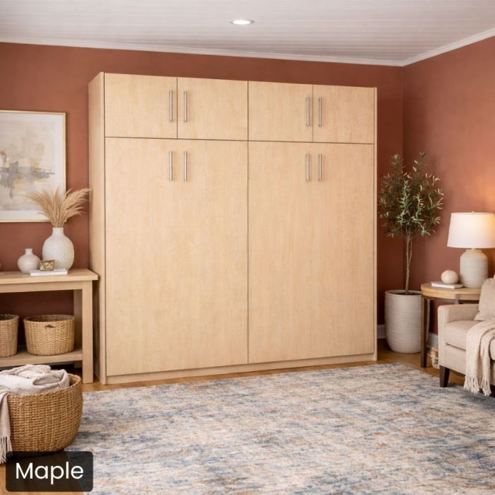 Queen Maple Horizontal Urban Murphy Bed W/Top Hutch-Closed
