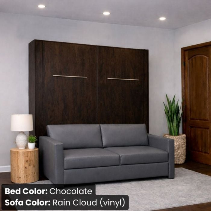 Queen Chocolate InLine Murphy Bed W/ Rain Cloud Vinyl Sofa-Closed