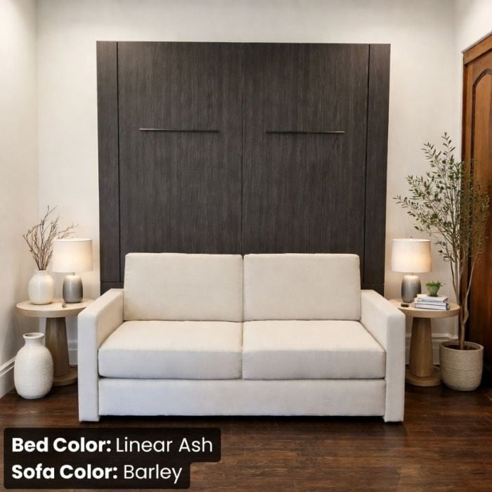 Queen Linear Ash InLine Murphy Bed W/ Barley Sofa-Closed