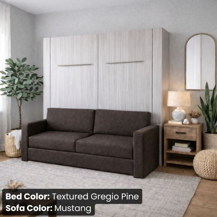 King Textured Gregio Pine InLine Murphy Bed W/ Mustang Sofa-Closed