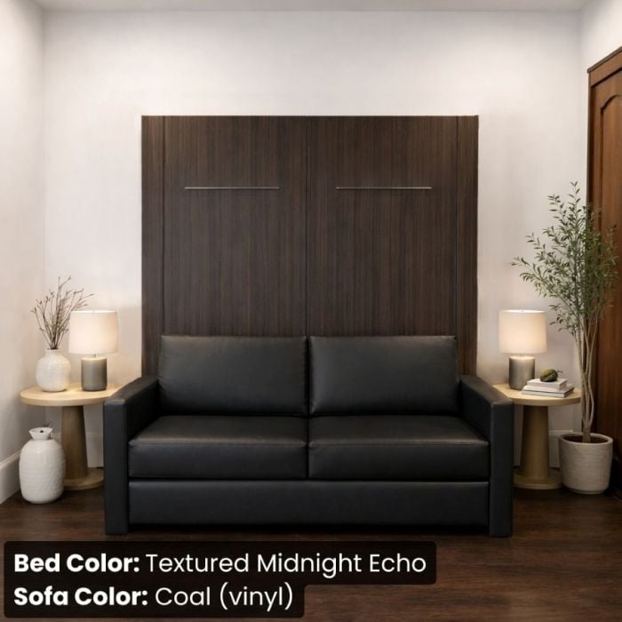 Full Textured Midnight Echo InLine Murphy Bed W/ Coal Vinyl Sofa-Closed
