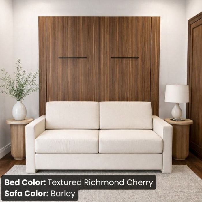 Queen Textured Richmond Cherry InLine Murphy Bed W/ Barley Sofa-Closed