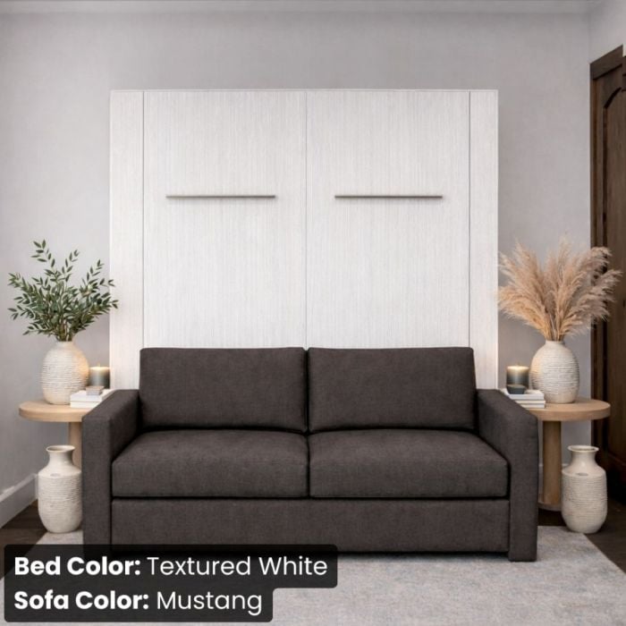 Full Textured White InLine Murphy Bed W/ Mustang Sofa-Closed