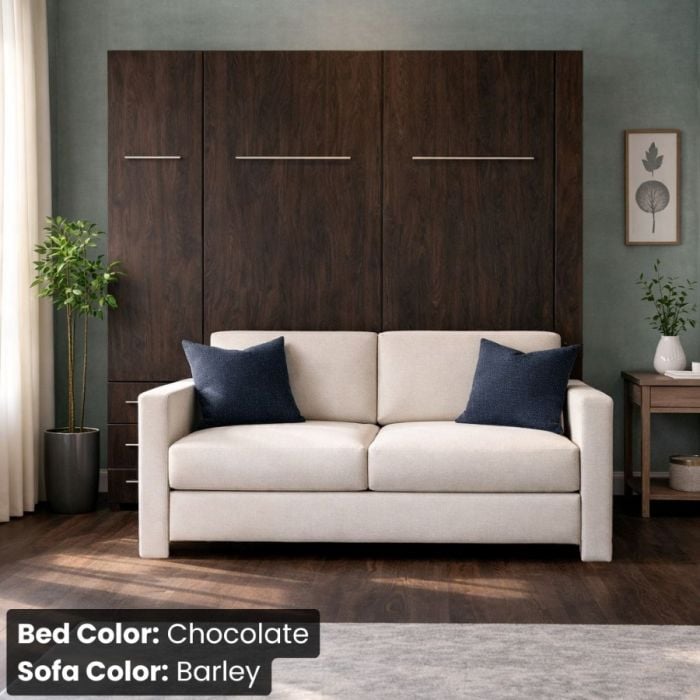 Full Chocolate InLine Murphy Bed W/ Hutch and Barley Sofa-Closed