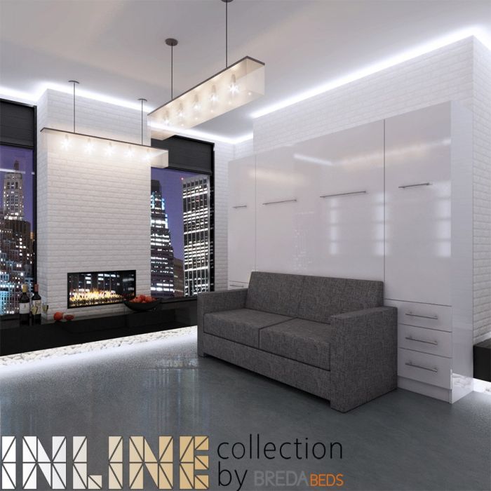 InLine Murphy Bed with Hutches and Sofa-Head1