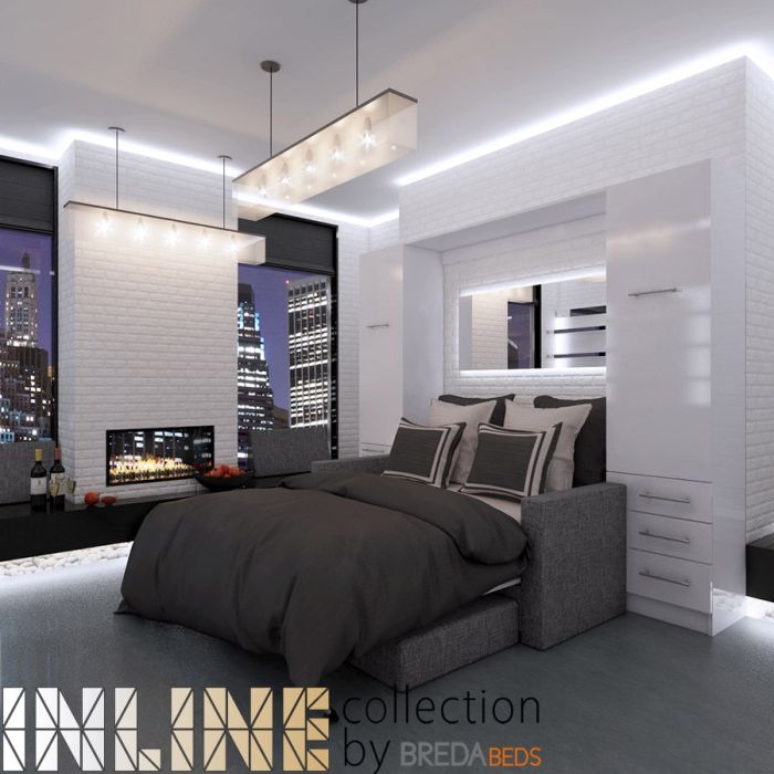 Queen Murphy Bed With Sofa & LED Lights - Solid Wood Folding Wall Bed Cabinet, Space Saver