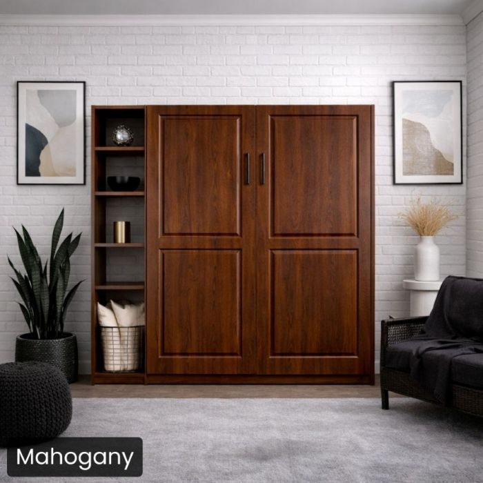 Queen Mahogany Metropolitan Murphy Bed W/ Hutch-Closed